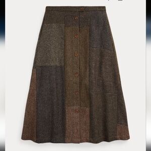 RRL Ralph Lauren Patchwork Wool  Midi Skirt Size Small